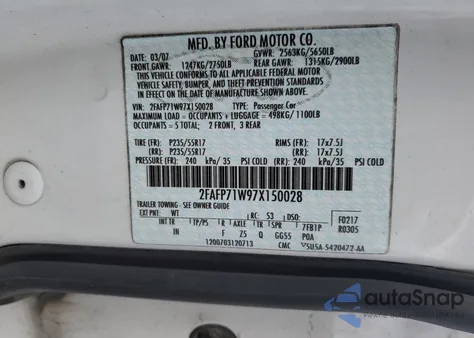 2007 Ford Crown Victoria Police Interceptor from USA, damaged, VIN 2FAFP71W97X150028